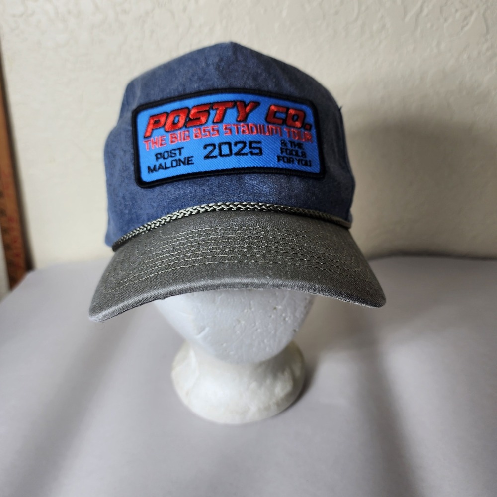 Post Malone Posty Co Big Ass Stadium Tour 2025 Snapback Hat Blue Denim Olive